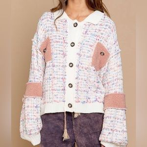 POL Blush & Ivory Button Down Sweater